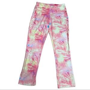 Zelos Pastel Tie Dye Pink and Yellow Light Compression Crop Legging Med NWT